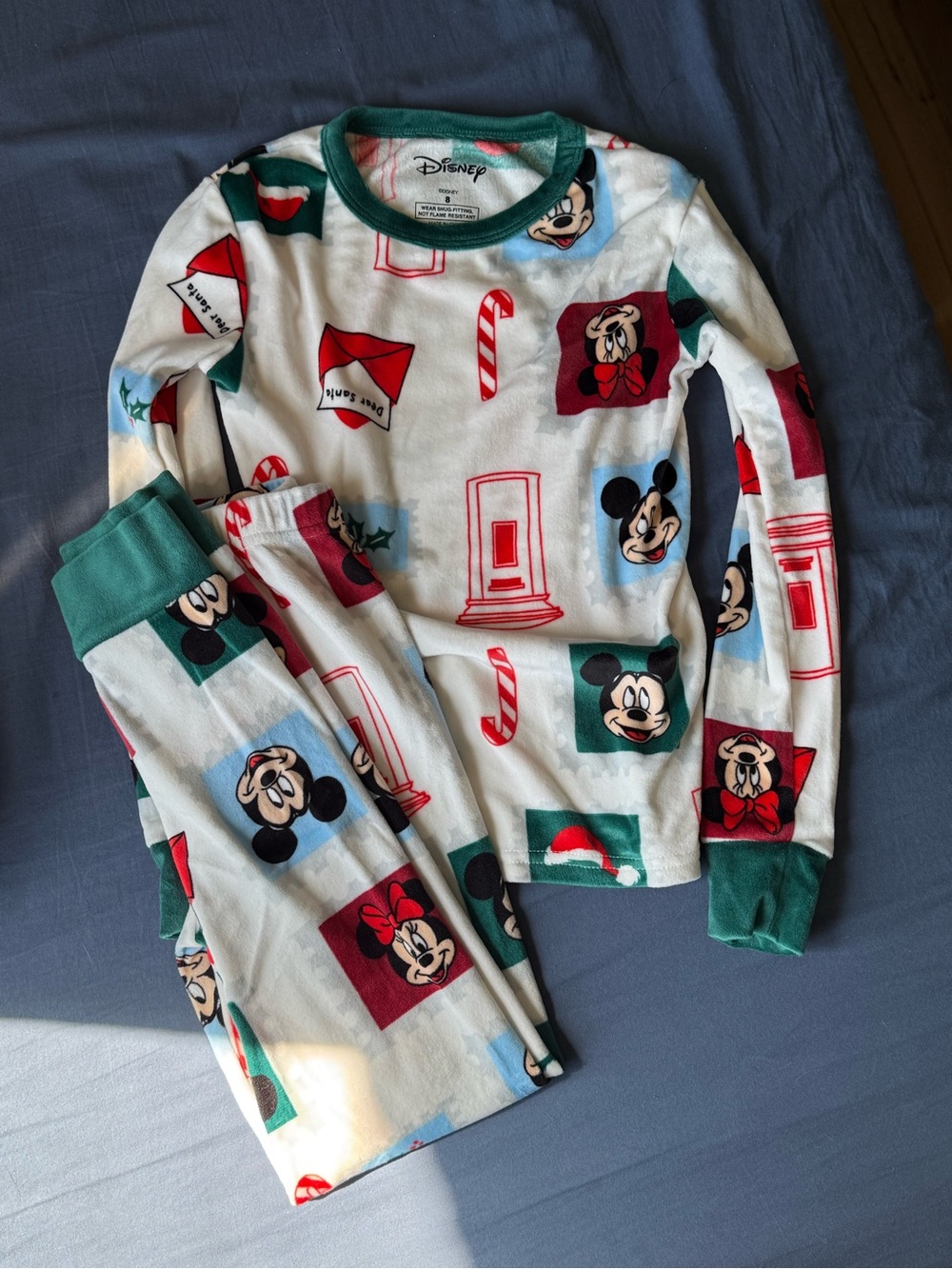 Disney Kids Mickey & Minnie Holiday Pajama Set - White, Green & Red